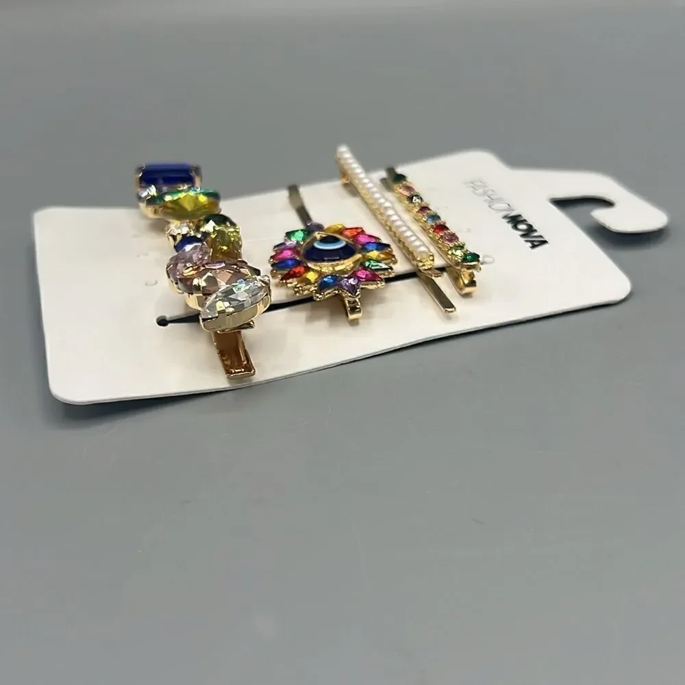 Fashion Nova Rhinestone Evil Eye Barrette Set NWT